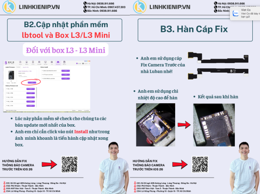 Các bước thực hiện khi dùng Cáp fix camera trước Luban iPhone 16 Pro Max